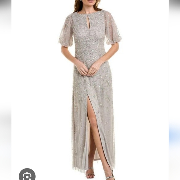 Aidan Mattox Silver Sequin and Pearl Dress - Picture 2 of 12